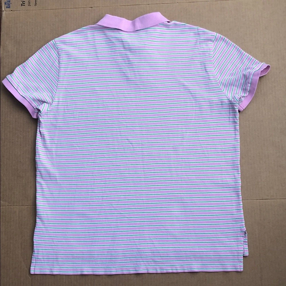 POLO by Ralph Lauren Vintage Men’s Pink Striped Polo Shirt Flag Logo Size L-XL